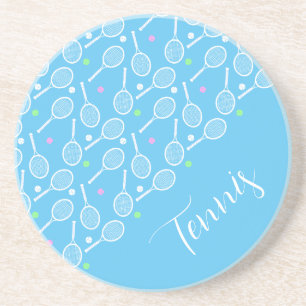 Tennisschläger und Balls Light Blue Getränkeuntersetzer