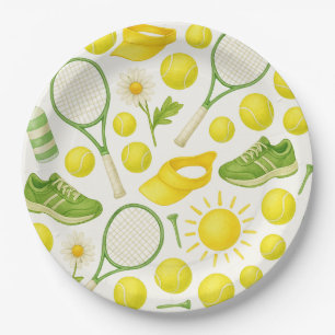 Tennisschläger und Ballschläger Sommer Party Gelb Pappteller