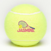 Tennisschläger und Kugelrosa Tennisbälle (Rückseite)