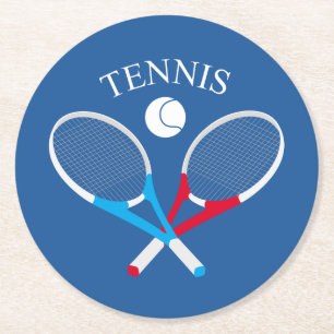 Tennisschläger und Tennisball Runder Pappuntersetzer