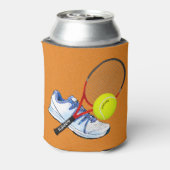 Tennisschuh-Ball und Racket mit eigenem Text Dosenkühler (Kanne Rückseite)