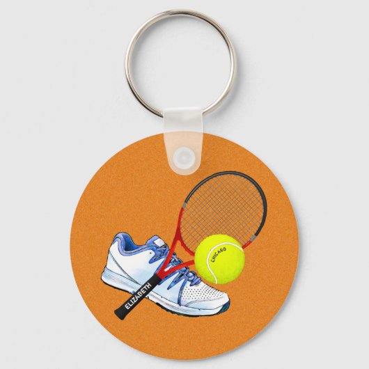 Tennisschuh-Ball und Racket mit eigenem Text Schlüsselanhänger (Vorderseite)
