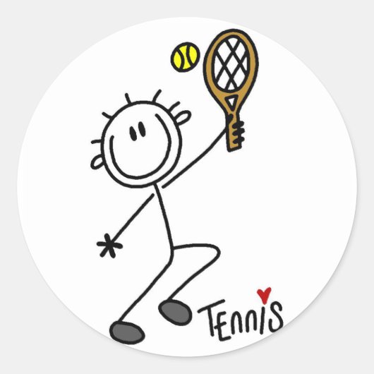 Tennisspielen mit Strichmännchen und Geschenke Runder Aufkleber (Vorderseite)