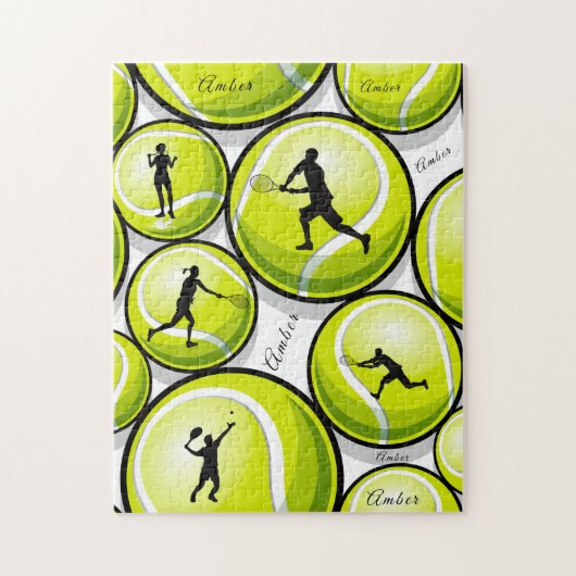 Tennisspieler & Ball Name Muster Klassische Sporta Puzzle (Vertikal)