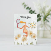 Tennisspieler Danke mit Blume Aquarell Postkarte (Stehend Vorderseite)