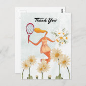 Tennisspieler Danke mit Blume Aquarell Postkarte (Vorne/Hinten)