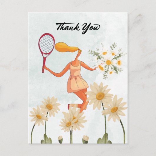 Tennisspieler Danke mit Blume Aquarell Postkarte (Vorderseite)