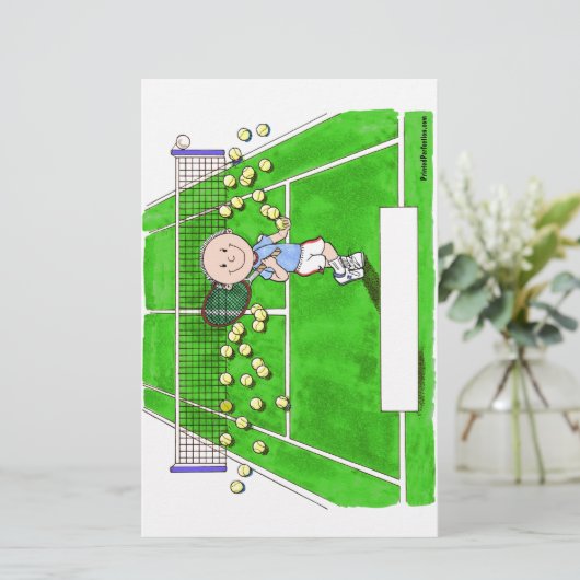 Tennisspieler, Männlich - Personalisierter Cartoon Briefpapier (Stehend Vorderseite)