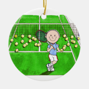 Tennisspieler, Männlich - Personalisierter Cartoon Keramikornament