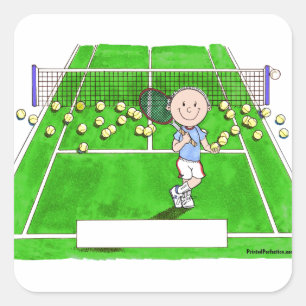Tennisspieler, Männlich - Personalisierter Cartoon Quadratischer Aufkleber