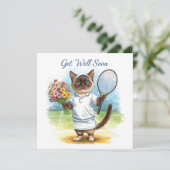 Tennisspieler Mit den Blume in der Hand machen sic Karte (Stehend Vorderseite)