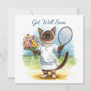 Tennisspieler Mit den Blume in der Hand machen sic Karte