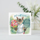 Tennisspieler Mit den Blume in der Hand machen sic Karte (Stehend Vorderseite)