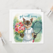 Tennisspieler Mit den Blume in der Hand machen sic Karte (Vorderseite/Rückseite Beispiel)