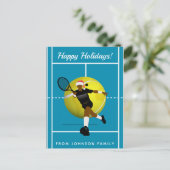 Tennisspieler Santa Court & Ball Familienurlaub Postkarte (Stehend Vorderseite)