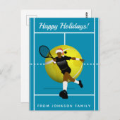 Tennisspieler Santa Court & Ball Familienurlaub Postkarte (Vorne/Hinten)