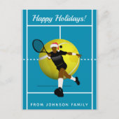 Tennisspieler Santa Court & Ball Familienurlaub Postkarte (Vorderseite)