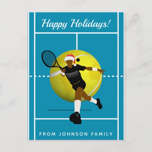 Tennisspieler Santa Court & Ball Familienurlaub Postkarte (Vorderseite)
