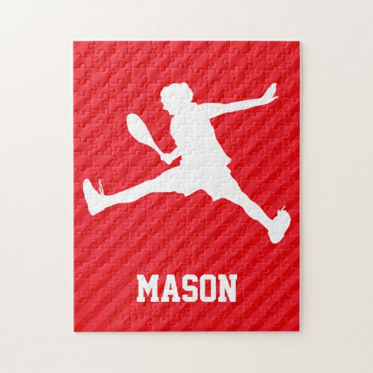 Tennisspieler; Scarlet Red Strips Puzzle (Vertikal)