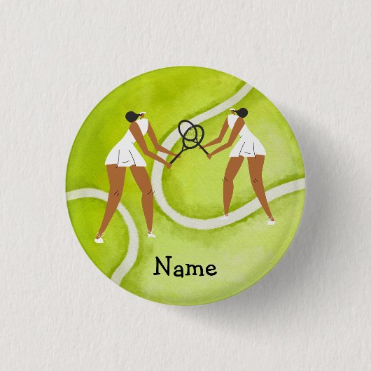 Tennisspielerin auf Tennis-Hintergrund Button (Vorderseite)