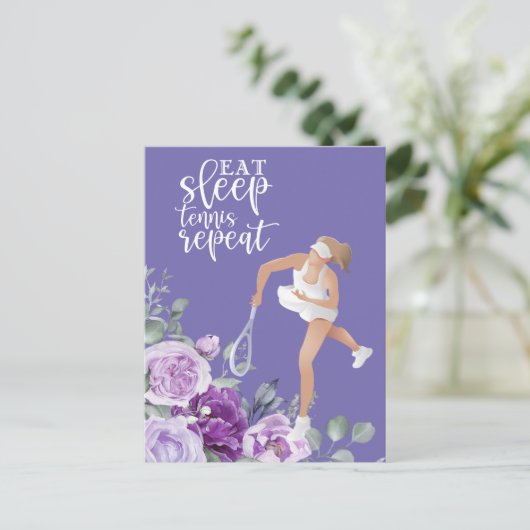 Tennisspielerin Eat Sleep Tennis Wiederholung von Postkarte (Stehend Vorderseite)