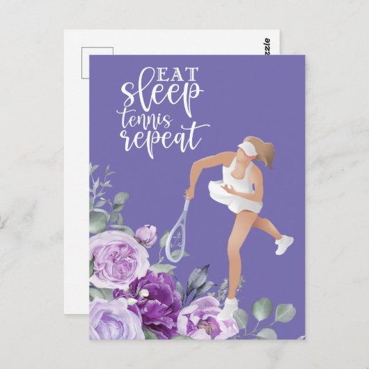 Tennisspielerin Eat Sleep Tennis Wiederholung von Postkarte (Vorne/Hinten)