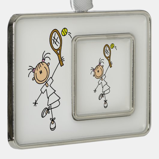 Tennisspielerin für Strichmännchen Rahmen-Ornament Silber (Rechts)