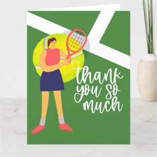 Tennisspielerin mit Dankeschön Wort Dankeskarte