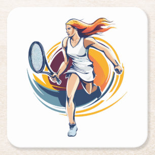 Tennisspielerin Rechteckiger Pappuntersetzer