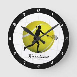 Tennisspielerin Silhouette Girls Name Ball Runde Wanduhr