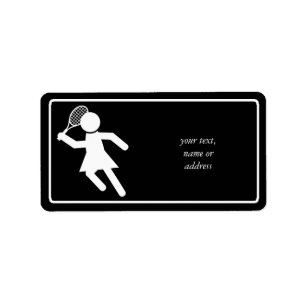 Tennisspielerin - Tennissymbol (auf schwarz) Adressaufkleber
