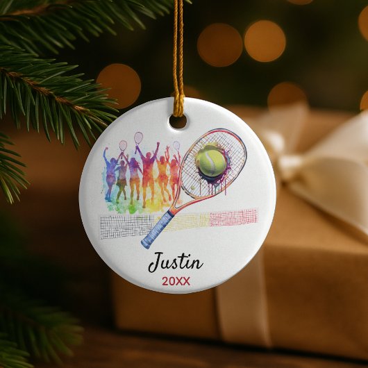 Tennisspielerschläger personalisiert keramik ornament