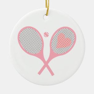 Tennisspielgeräte für Pastellherz und Balldesign Keramik Ornament
