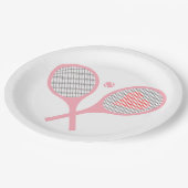 Tennisspielgeräte für Pastellherz und Balldesign Pappteller (Schrägansicht)