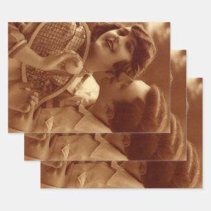 Tennissport aus der Vintage-Zeit, Liebe und Romant Geschenkpapier Set