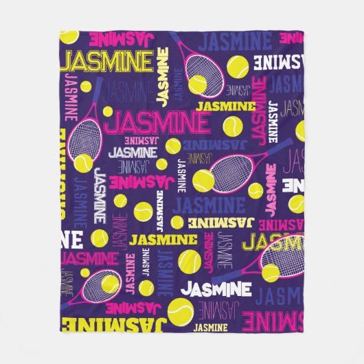 Tennissportarten Rosa-Gelb-individuelle Name Fleecedecke (Vorderseite)