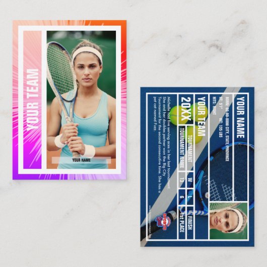 Tennisteam Trading Card - Rosa/Lila/Rote Rays Telefonnummerkarte (Vorne/Hinten)