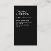 Tennistrainer / Trainer / Spieler schwarz Visitenkarte (Rückseite)