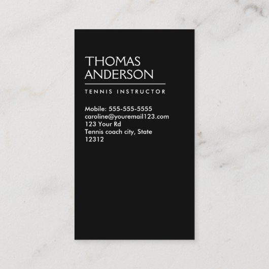 Tennistrainer / Trainer / Spieler schwarz Visitenkarte (Rückseite)