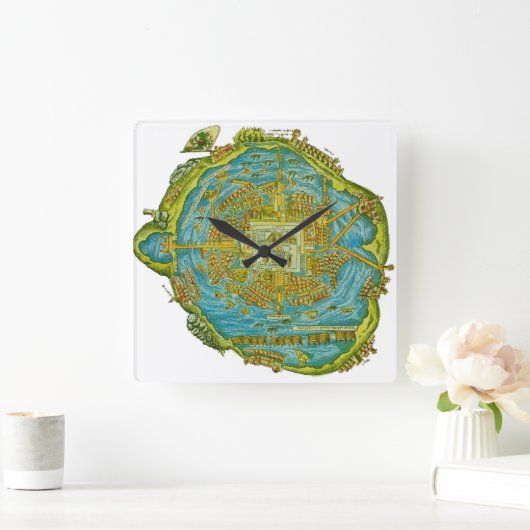 Tenochtitlan Map Wall Clock Quadratische Wanduhr (Zuhause)