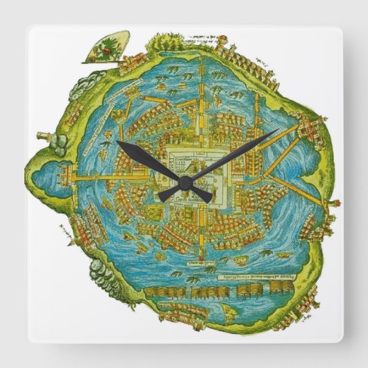 Tenochtitlan Map Wall Clock Quadratische Wanduhr (Vorderseite)