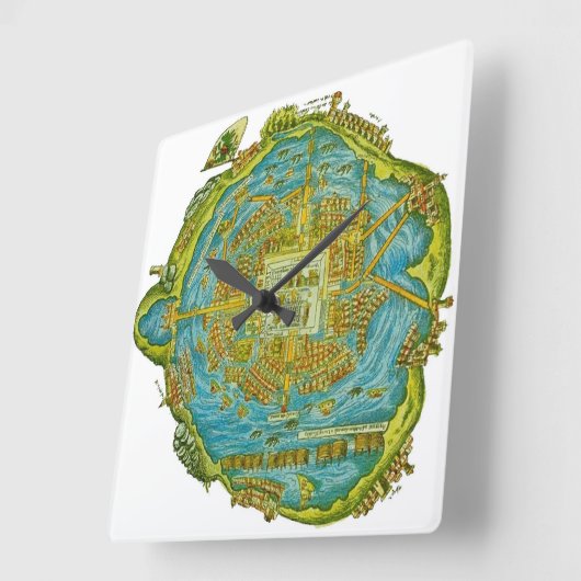 Tenochtitlan Map Wall Clock Quadratische Wanduhr (Winkel)