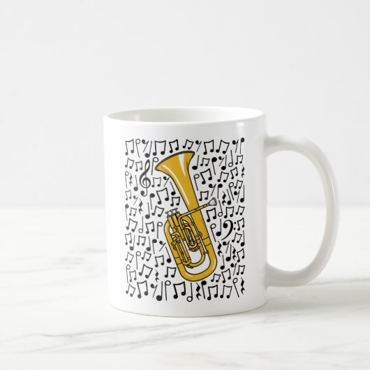 Tenor Horn mit musikalischen Noten, Messingmusiker Kaffeetasse (Rechts)