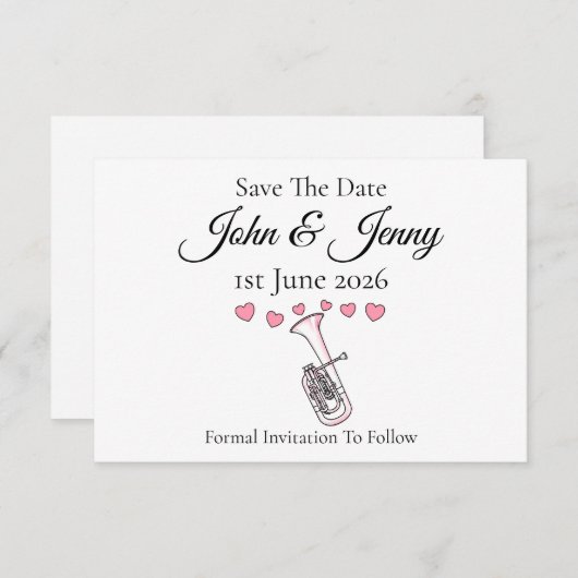 Tenor Horn Musician Wedding rettet das Datum (Vorne/Hinten)