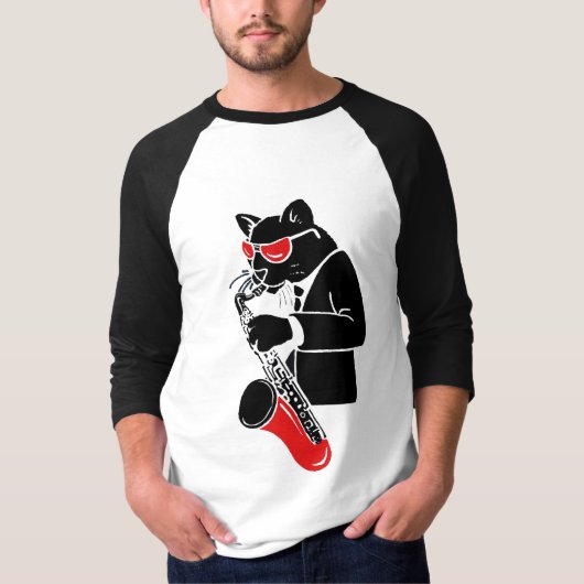 Tenorsaxofon-Katze - Rot T-Shirt (Vorderseite)