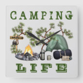 Tent Camping Life Wall Clock Quadratische Wanduhr (Vorderseite)