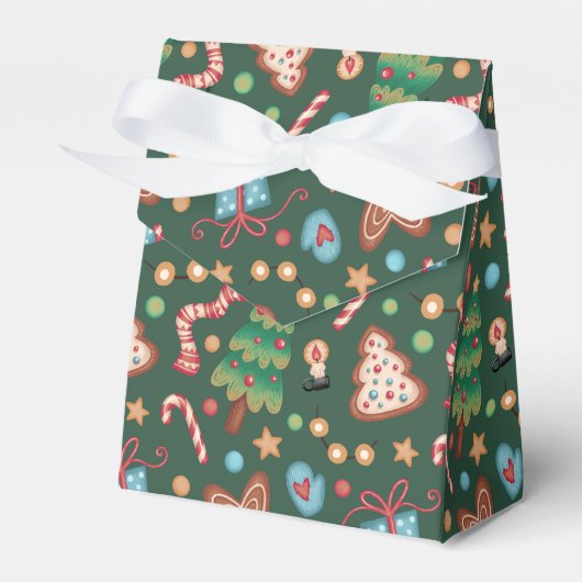 Tent Party Favor Gift Box Green Christmas Pattern Geschenkschachtel (Vorderseite)