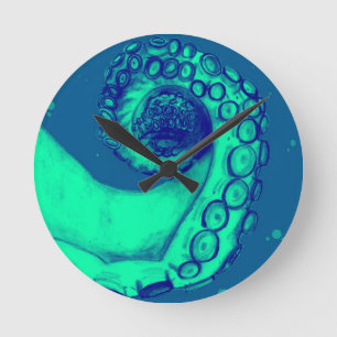 Tentacle, aquamariner und nautischer Oktopus Runde Wanduhr