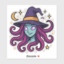 Tentacle Hair Witch Halloween Sticker