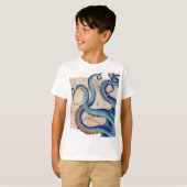 Tentacles dunkelblaue Karte Vintag T-Shirt (Vorne ganz)
